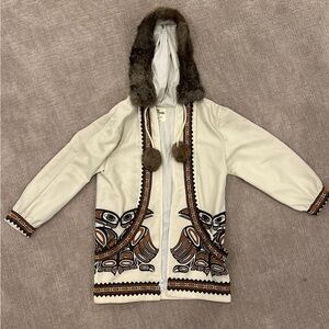 Women's White Ski Jacket with Fur Trim